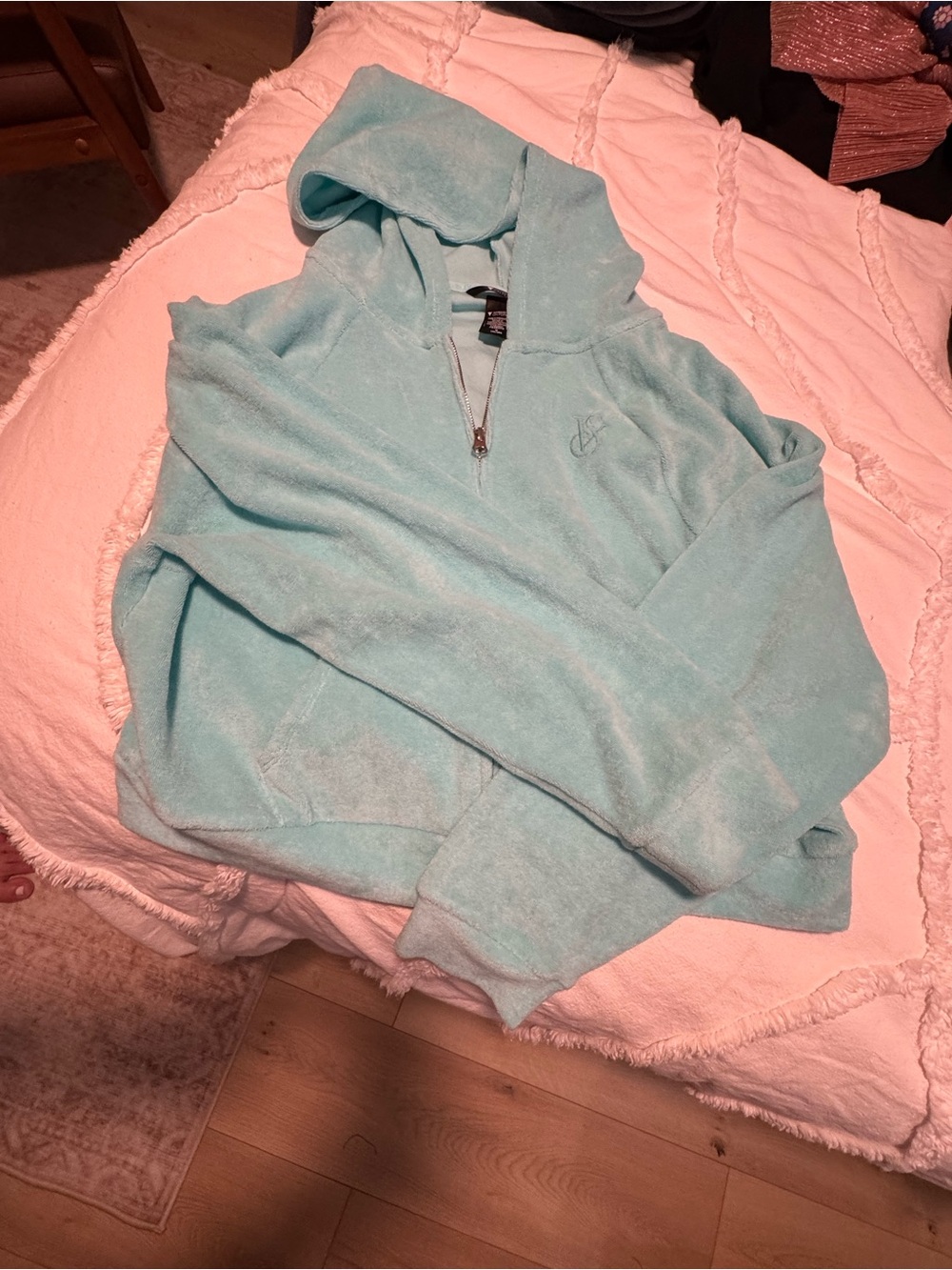 Victoria's Secret Velour Light Aqua Zip-Up Hoodie Jacket - Picture 2 of 4